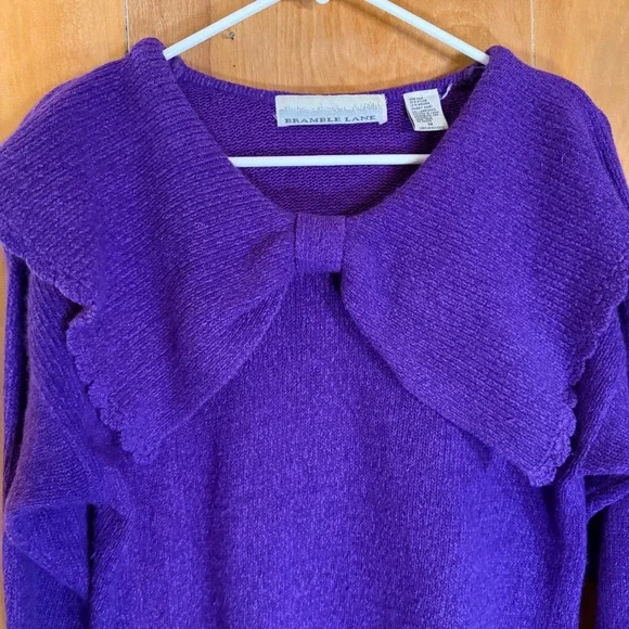 Vintage Bramble Lane Purple Silk Angora Blend Bow Collar Sweater Womens Medium - Picture 4 of 8